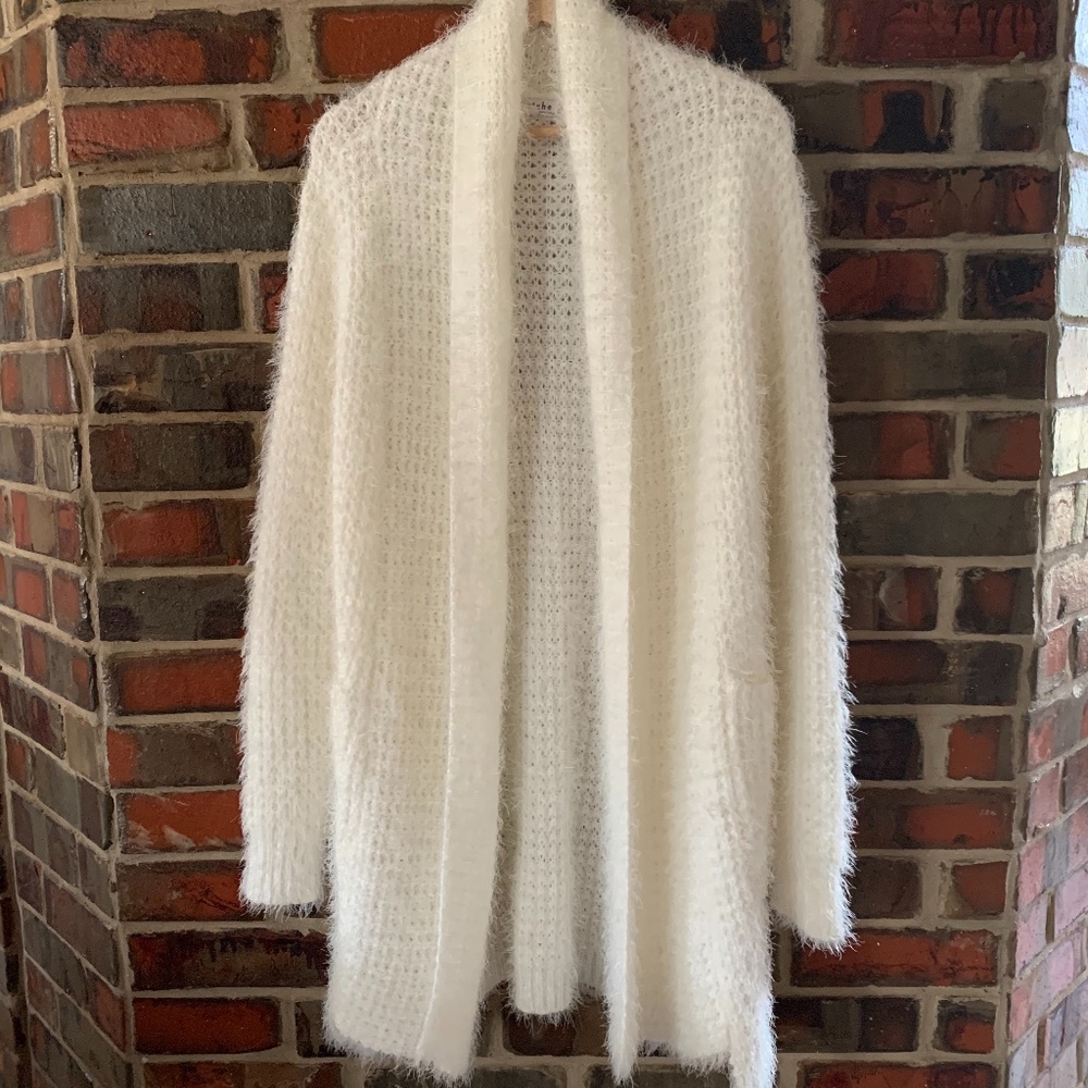 Open Front Fuzzy Cardigan Sweater w Pockets